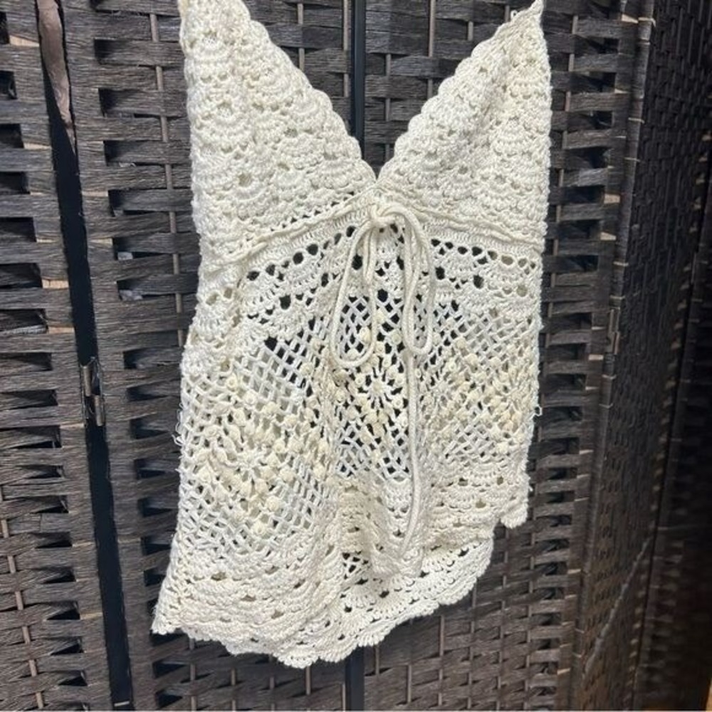 Y2K vintage Coolwear crochet & beaded halter sweater small medium in white - Picture 5 of 12